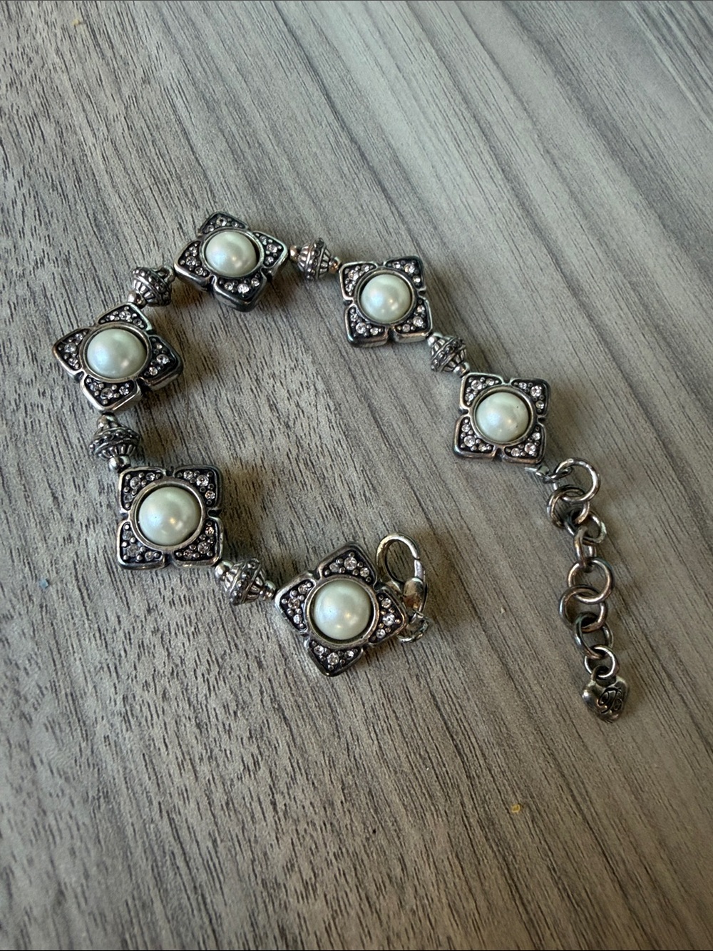 Brighton Silver-Tone Bracelet with White Pearl Cabochons